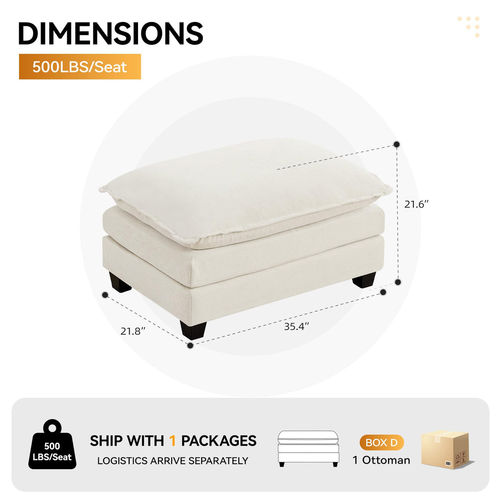 35'' Modern Chenille Cloud Sofa Ottoman, Rectangle Ottoman for Modular Sectional Sofa, Beige