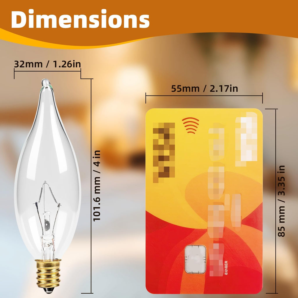 E12 Candelabra Light Bulbs 25W, 2500K Warm White, 240 Lumen Dimmable Chandelier Bulb for Ceiling Fan, CA10