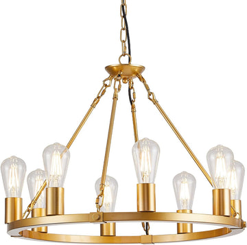 Inspired Camino Style Chandelier - Gold Wagon Wheel Chandelier, 8 Lights Dining Room Light Fixture,23.6" Golden Metal Kitchen Island Lighting Round Pendant Light Hanging Lamp for Foyer Living Room Entryway,Height Adjustable,E26 A105-B0D78CMMRJ