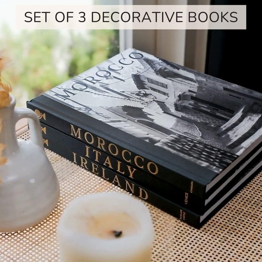 Decorative Books Decor 8"x10" (3 Pcs) - Fake Books For Decoration W/Gold Foil & Linen Texture Binding - for Entry Way
