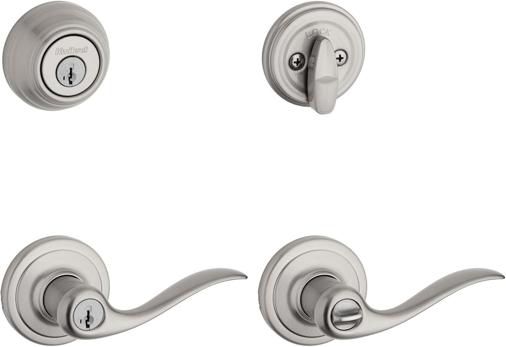 991 Tustin Entry Lever and Single Cylinder Deadbolt Combo Pack featuring SmartKey in Satin Nickel - Door Lever