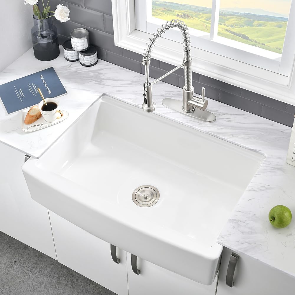 33 White Farmhouse Sink Workstation Apron Front Farm Sink Fireclay | 33x21 White Fireclay Farmhouse Kitchen Sink