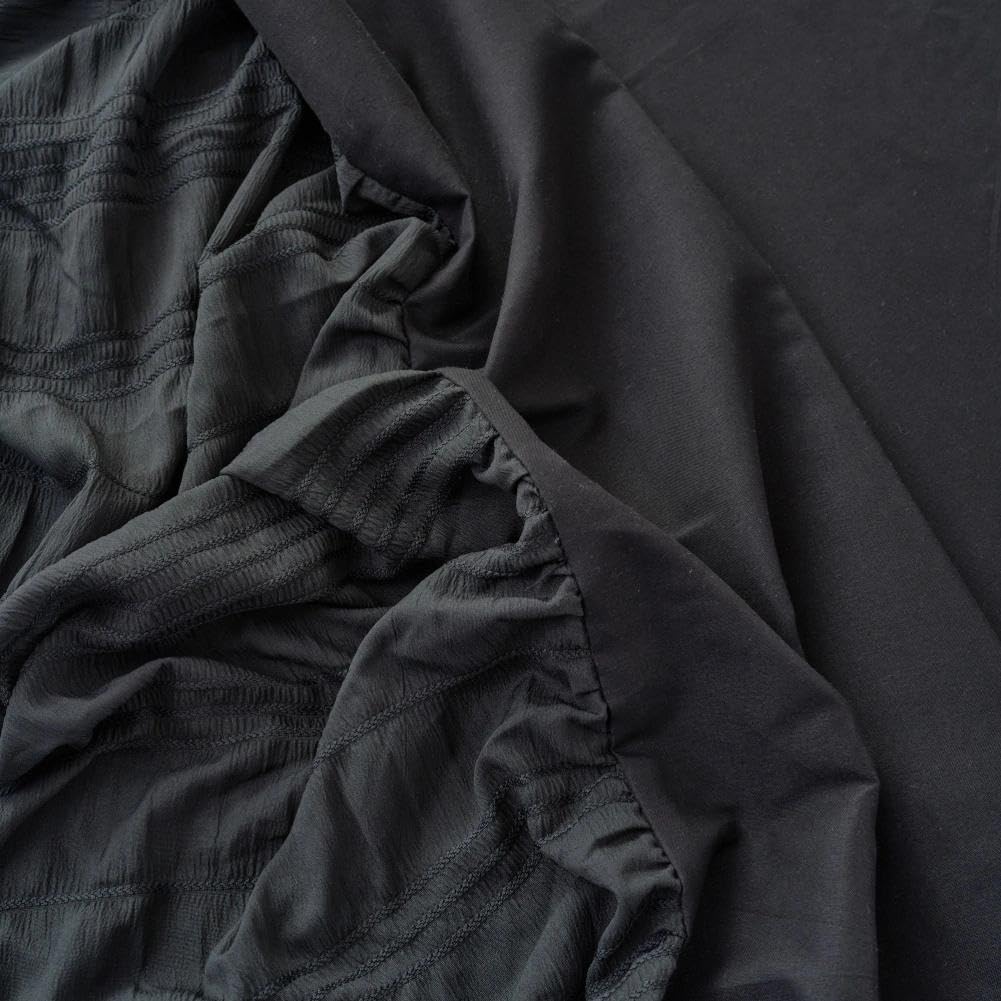 Bed Skirt, Crinkle Textured Stripe Bed Skirt with Platform, Black