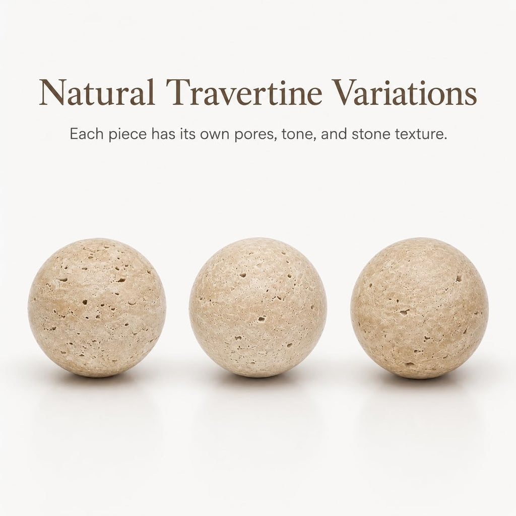 Natural Travertine Decorative Sphere, 1.18 Inch Small Stone Ball Decor, Hand-Polished Beige Orb Accent for Trays