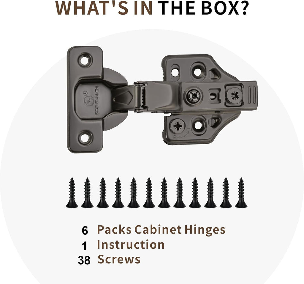 6 Pack Inset Overlay Soft Close Cabinet Hinges 105° Frameless 3 Way Adjustable Soft Close Hinges for Cabinet Doors