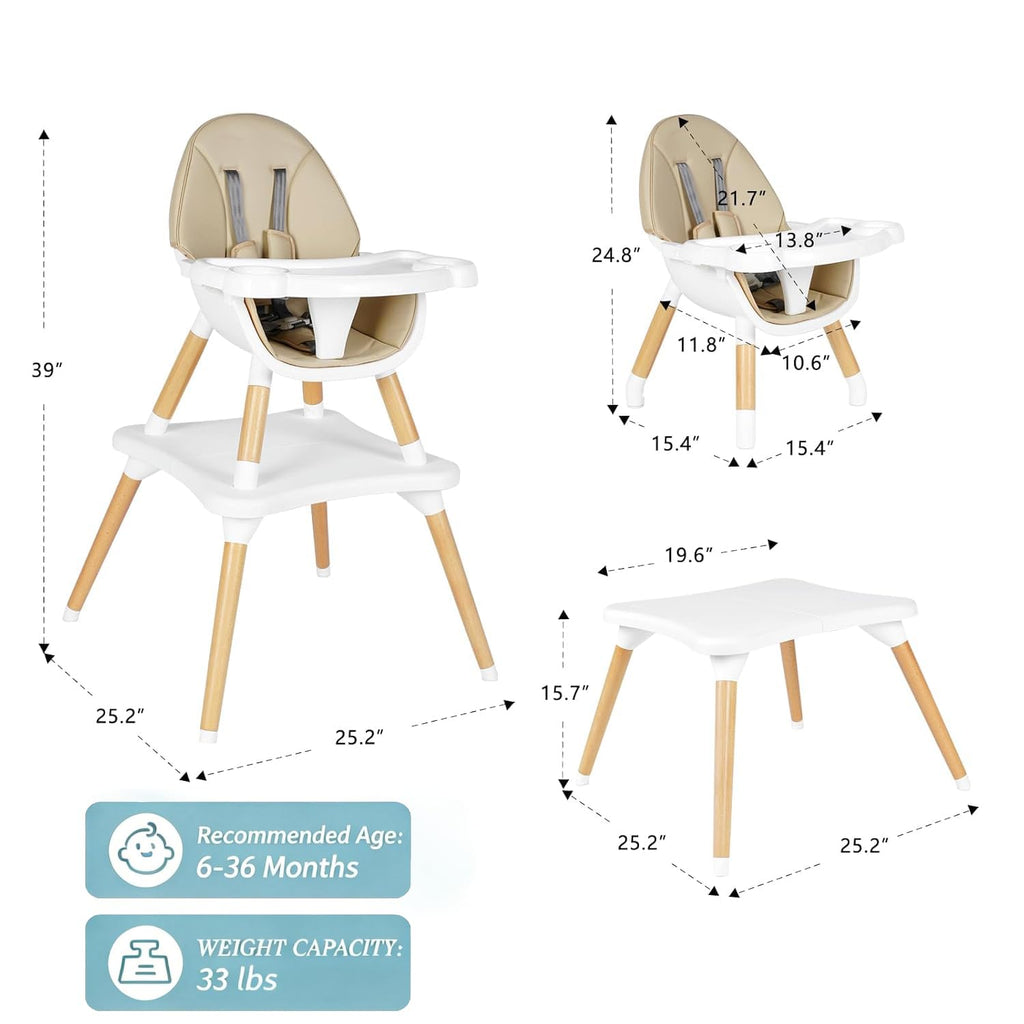 6 in 1 High Chair for Babies & Toddlers, Convertible Wooden Baby Highchair | Table and Chair Set, Baby Feeding Chair