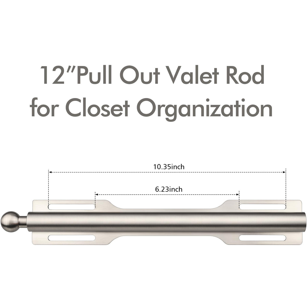 12" Valet Rod for Closet Pull Out (2 Pack, Brushed Nickel)