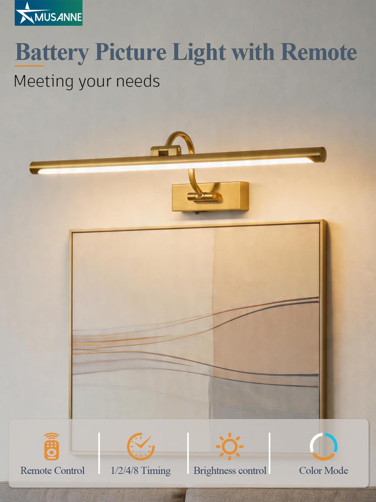 Wireless Rechargeable Picture Light for Wall, 24 Inch Battery Operated Art Lighting with Remote, 3CCT Dimmable &