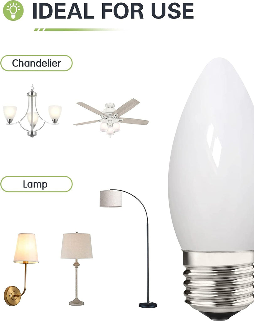 40W Equivalent B11 LED Light Bulb, Soft White 3000K, Milky Glass, 400LM, Dimmable, 4 Watt E26 Standard Base LED
