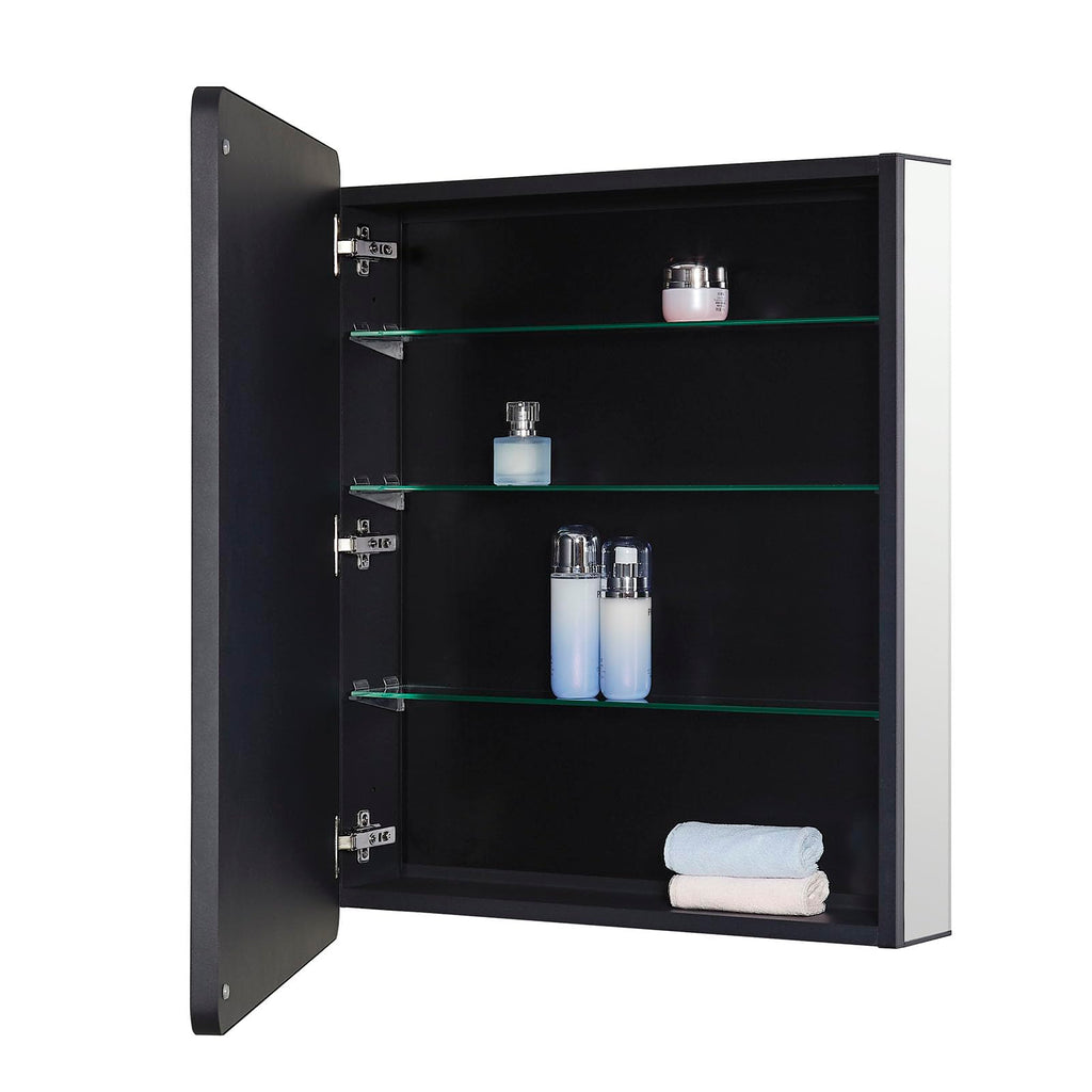 Black Bathroom Mirror Medicine Cabinet with Round Corner Framed Door 24 x 30 inch, Recessed or Surface Mount, with