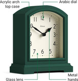 Tavern Mantel Clock - Modern Arch top Design - Dark Green - Contemporary Classic Style for Desk, Table, Shelf or Bedside