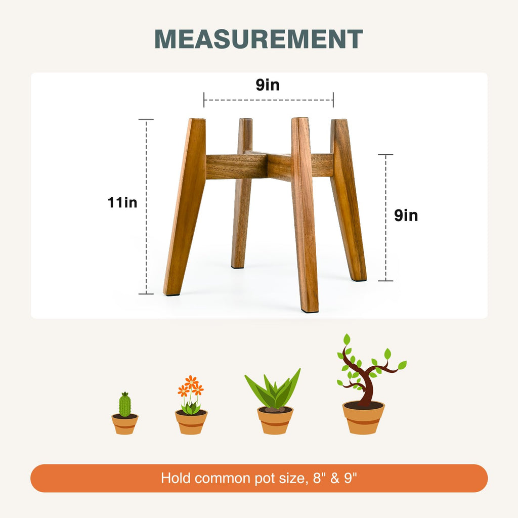 Wooden Plant Stand Indoor, Acacia Wood Mid Century Planter Stand, 9 Inch