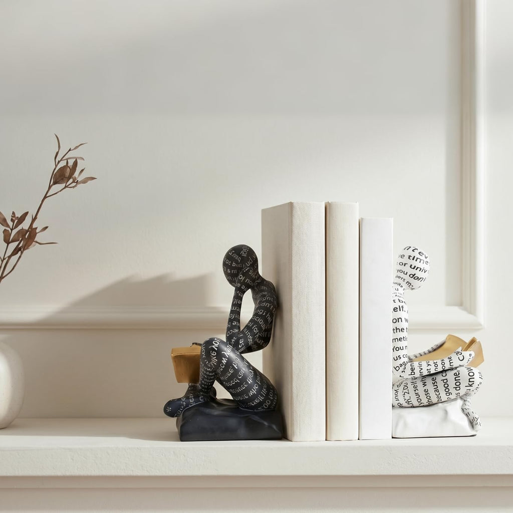 Thinker Bookends for Shelves, Decorative Book Ends, Heavy Duty Book Stoppers Bookshelf Decoration, Modern Aesthetic