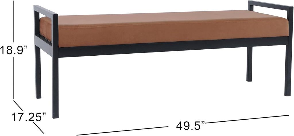 Modern Velvet Metal Bench| Modern Bench with Metal Leg | Bench | Decorative Home Furniture - Cognac Velvet