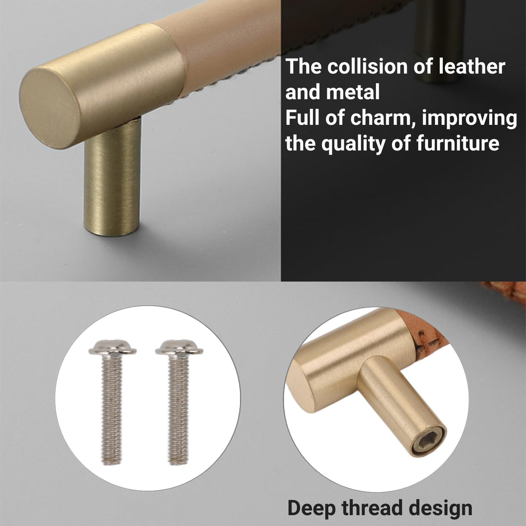 Leather Drawer Pulls 224mm Hole Center Brass Hardware Modern Cabinet Handles Wardrobe Dresser Furniture