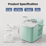 Countertop Ice Maker with Scoop, Basket and Handle, Portable Ice Machine 9 Ice Cubes Ready in 6 Mins, 26.5lbs