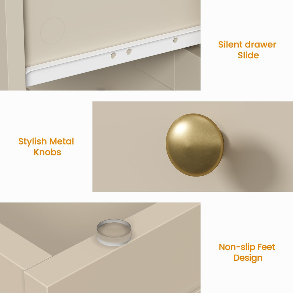 Small 3 Drawer Dresser, Beige Dresser, Wood Nightstand with Drawers, Modern Chest of Drawers for Closet, Living