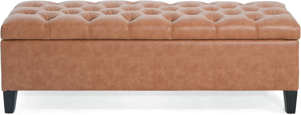 Ottilie PU Leather Storage Ottoman Bench, Wooden Rectangular Ottoman with Storage, Bedroom End of Bed Foot Stool