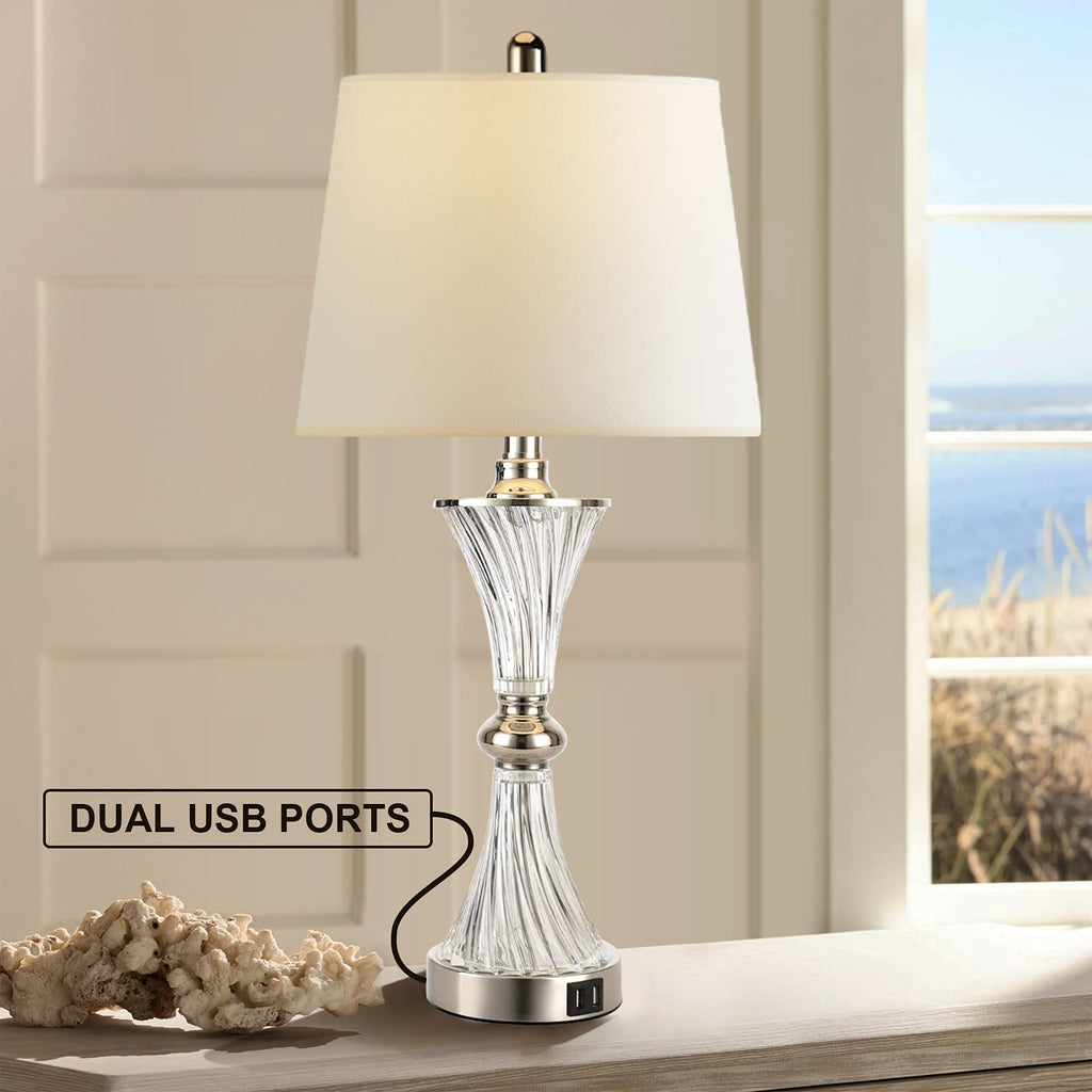 Touch Control Table Lamp s 3 Way Dimmable White Drum Shade Modern Bedsides Nightstand lamp Set of 2 with 2 USB