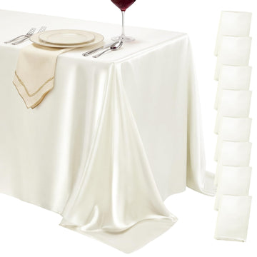 8 Pack Ivory Satin Tablecloth 58 x 102 Inch Overlay Seamless Design