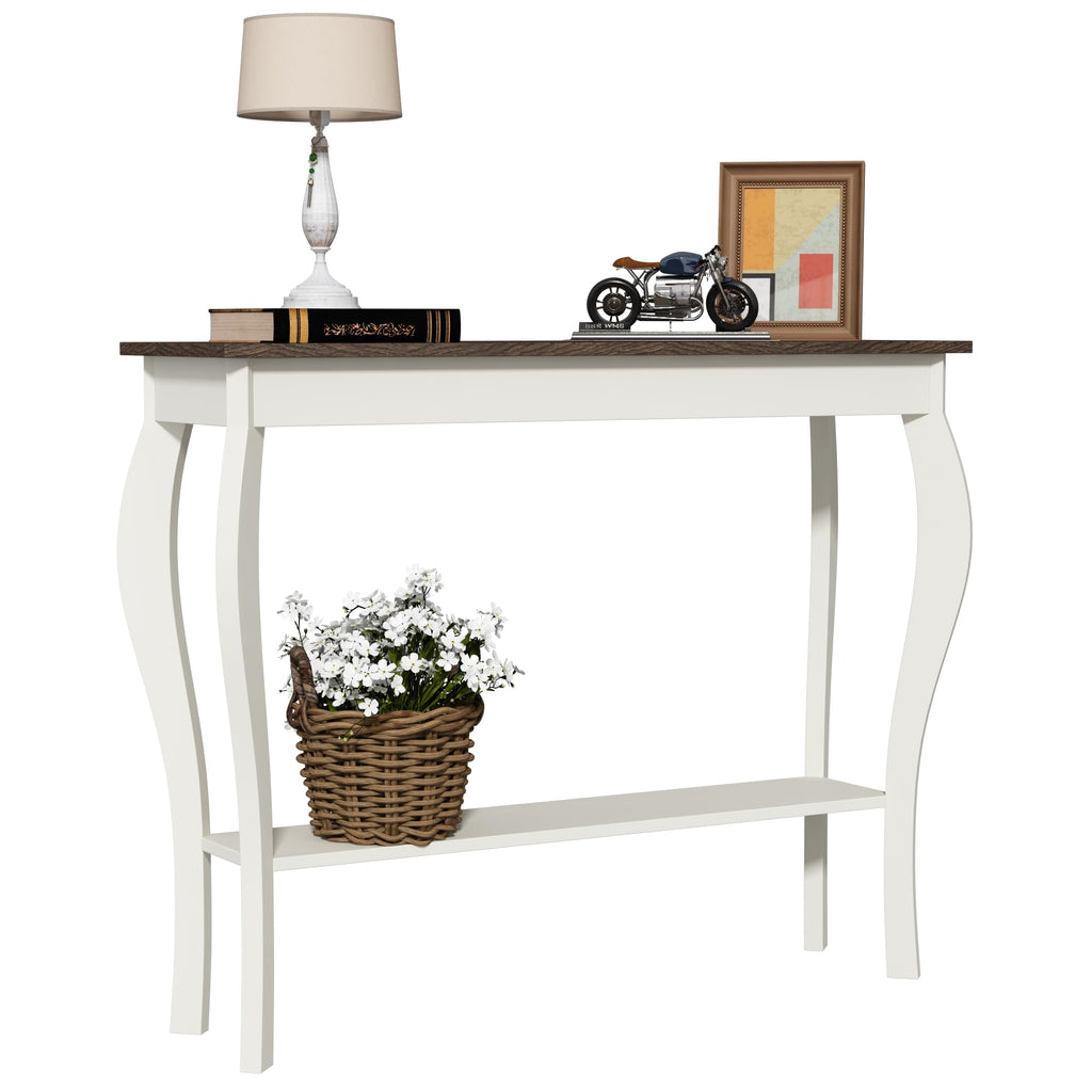 39" Narrow Farmhouse Entryway Table with Storage Shelf, Soft White