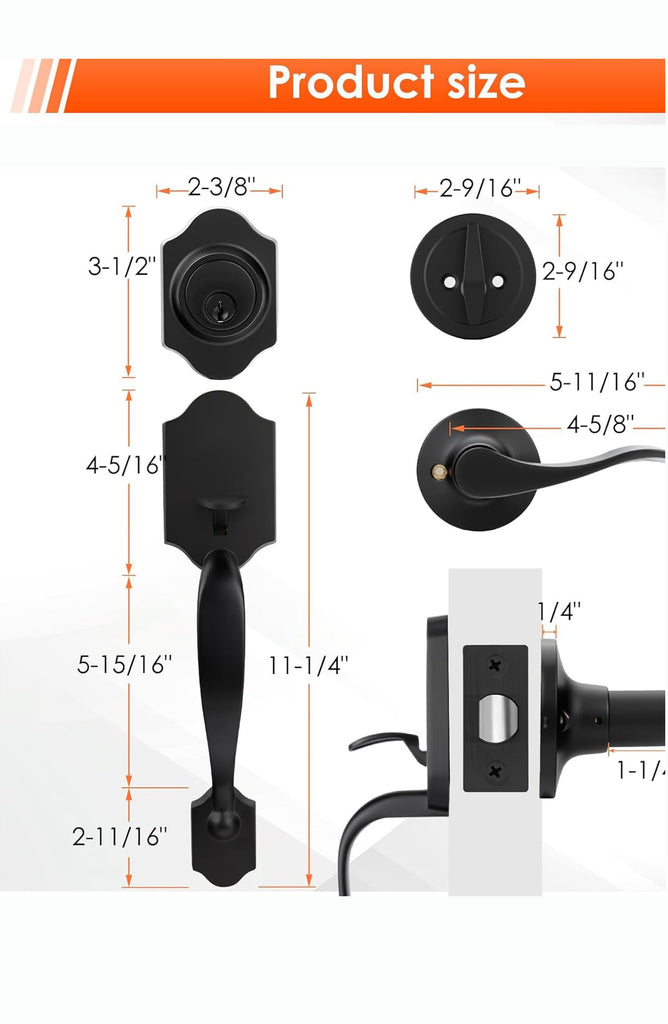 Matte Black Front Door Handle and Deadbolt Set, Front Door Lock Set