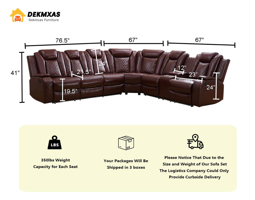 Power Reclining Sectional Sofa Set, Living Room Set Brown Sectional Leather Sofa Living Room Furniture Sets with 2