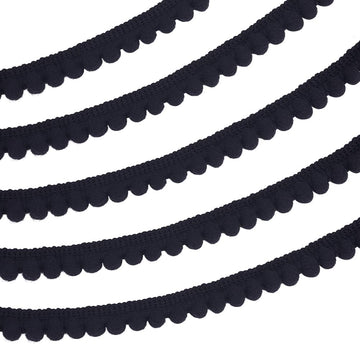 Pom Poms Balls Fringe Trim, 1/2 inch(12mm) Single Edge Ball Trim Fringe Black Sewing Ribbon Crafts Pompoms - 25 Yards