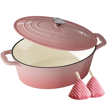 Enameled Cast Iron Dutch Oven, 9.3QT Pot with Lid, Gentle Pink