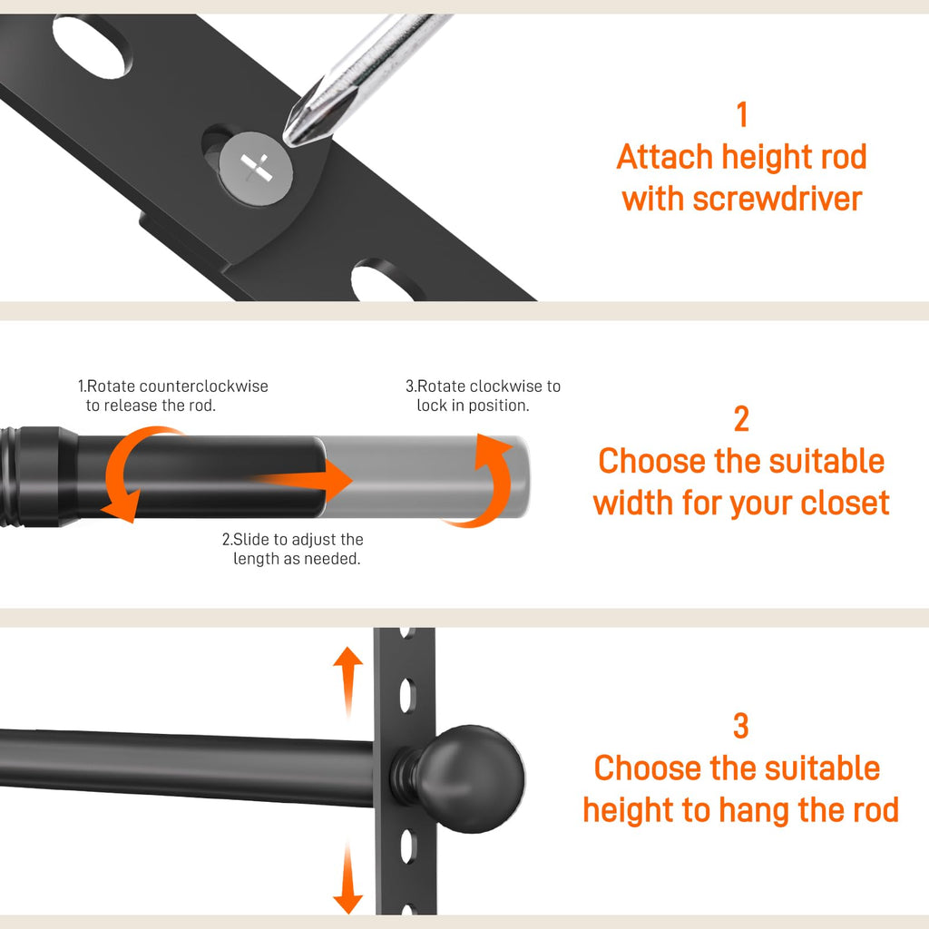 Closet Rod for Hanging Clothes, Closet Extender Hanging Rod Black