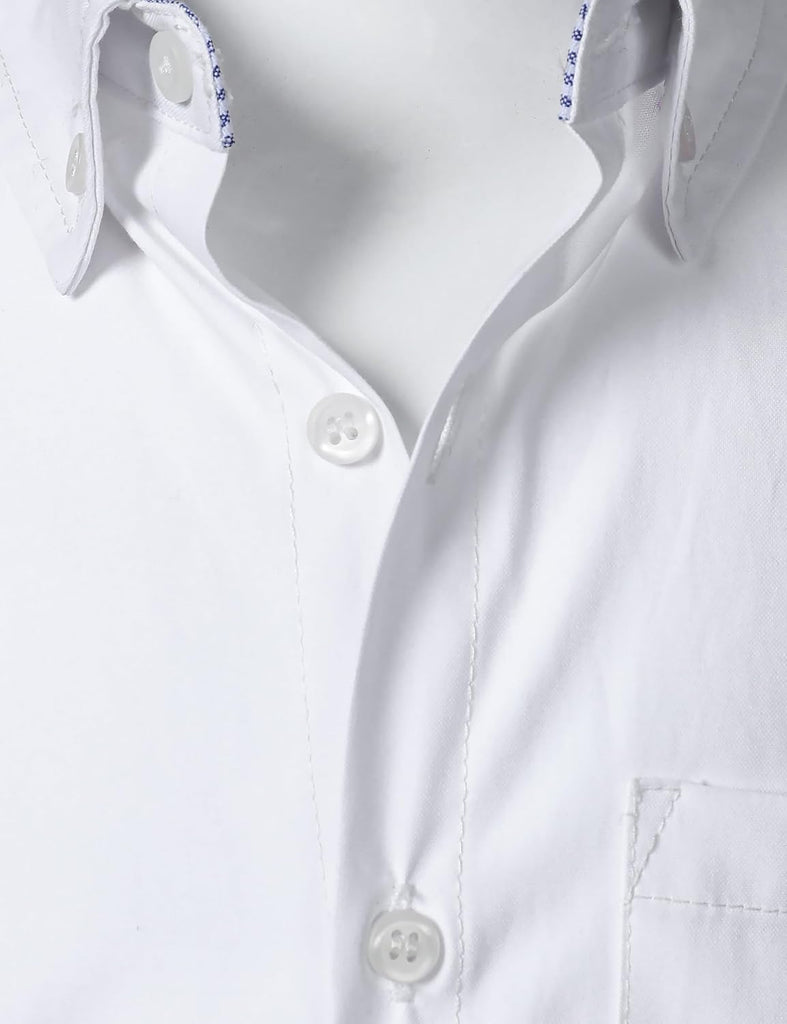 Boys Oxford Button Down Shirt Short Sleeve Formal Uniform Dress Shirt