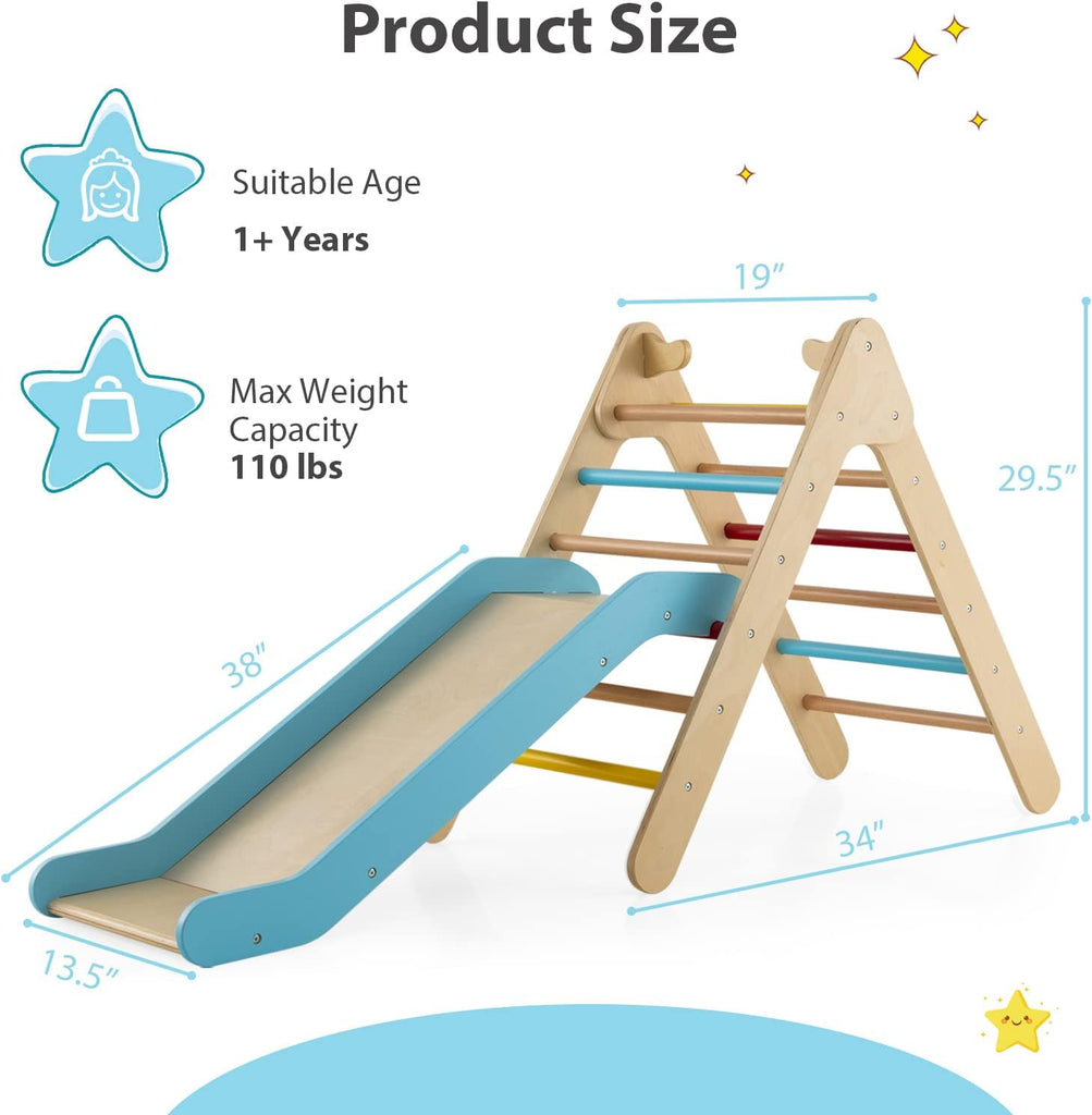 Triangle Set 2 in 1 Climbing Toys for Toddlers Foldable Wood Montessori Baby Jungle Gym with Ladder Ramp Slide Kids