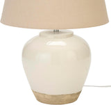 Home 20" Two-Tone White and Tan Glossy Ceramic Table Lamp, Bedside Nightstand Lamp with Warm Beige Shade