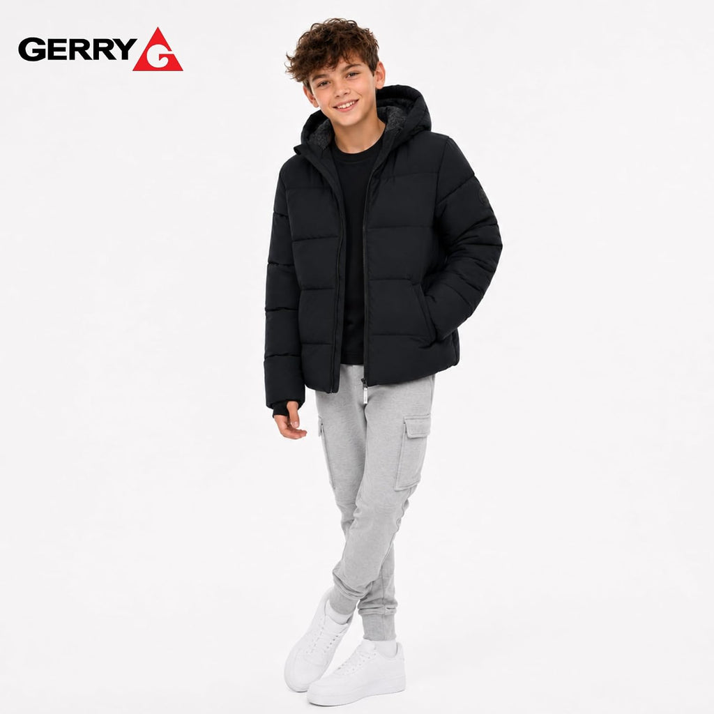 Boys Heavyweight Puffer Jacket - Sherpa Lined Winter Coat with Hood