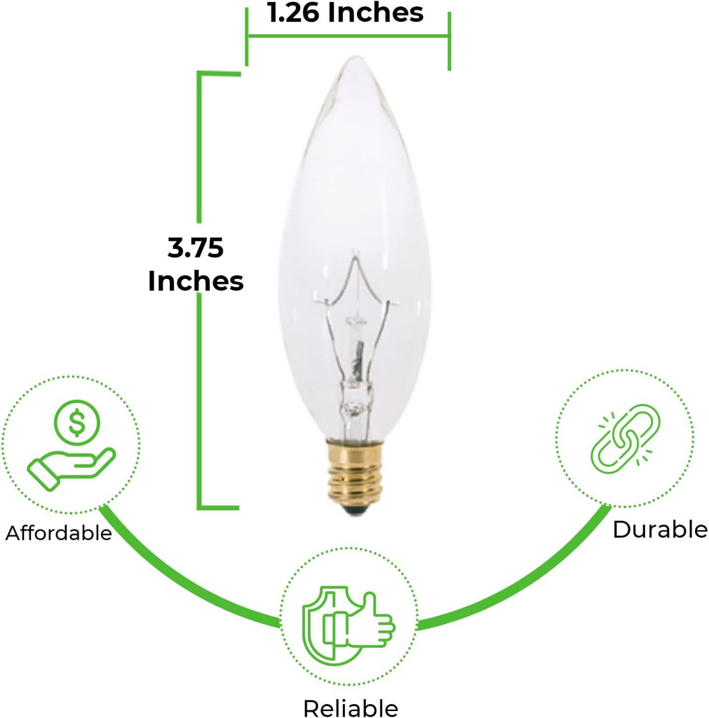 25 watt Candelabra Bulbs, Decorative Incandescent Chandelier Light Bulbs Candle Light Bulbs CTC Chandelier Bulbs