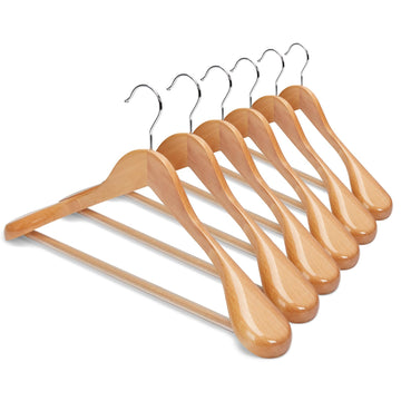 Wide Shoulder Wooden Hangers, Suit Hangers with Non Slip Pants Bar, Smooth Finish 360° Swivel Hook High-Grade Solid