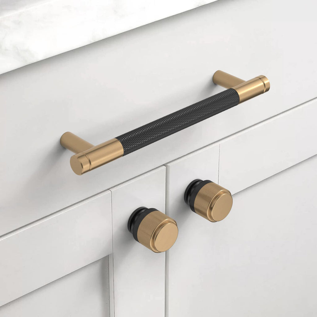 10 Pack Matte Black and Champagne Bronze Kitchen Knurled Cabinet Knobs Dresser Knob Drawer Knobs Cabinet Hardware