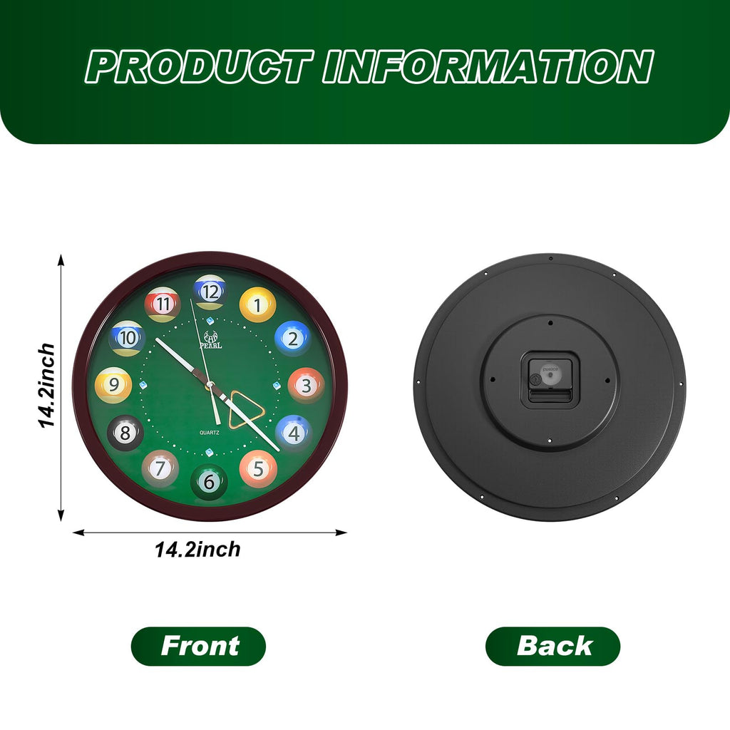 Inspired Nelson Style Big Billiard Pool Ball Clock 14 Inch, Reddish-brown, Round