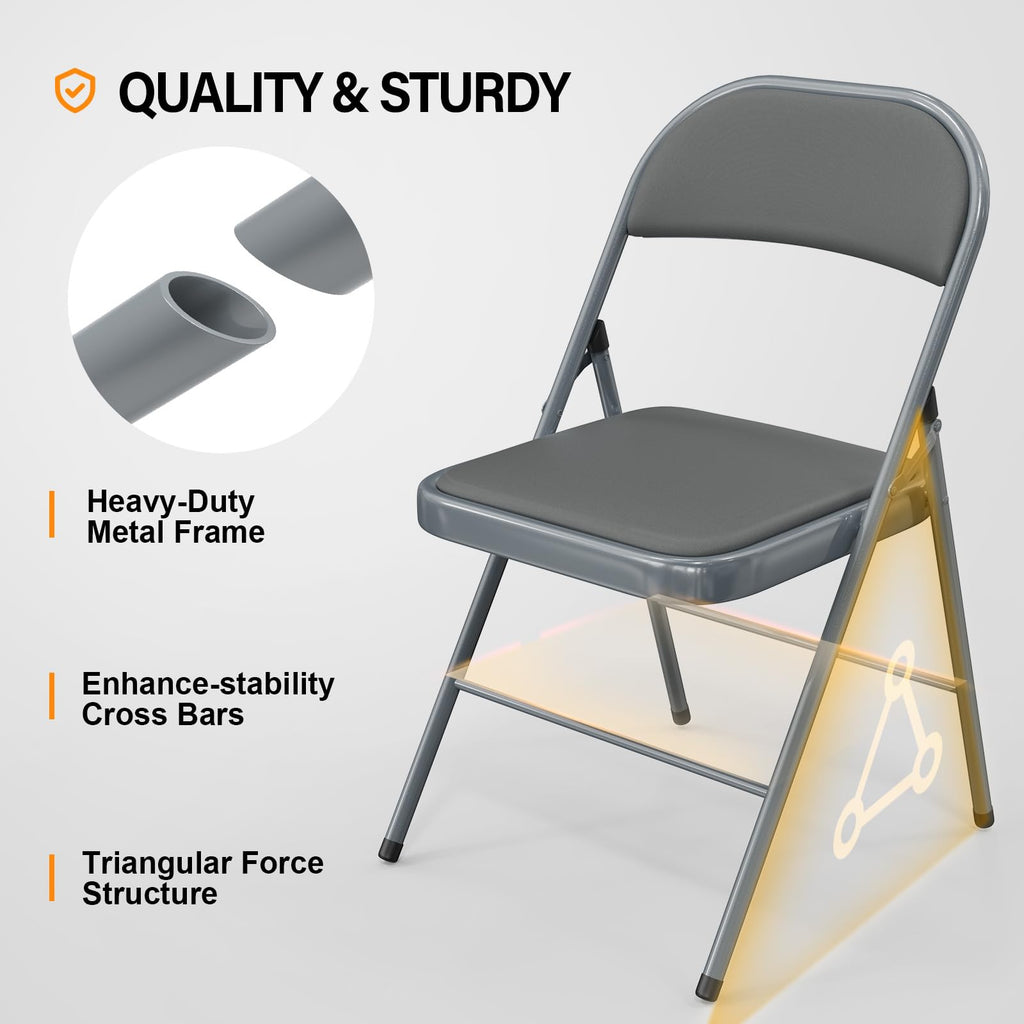 8 Pack Folding Chairs with Padded Seats, Metal Frame with Pu Leather Seat & Back, Capacity 350 lbs, Gray
