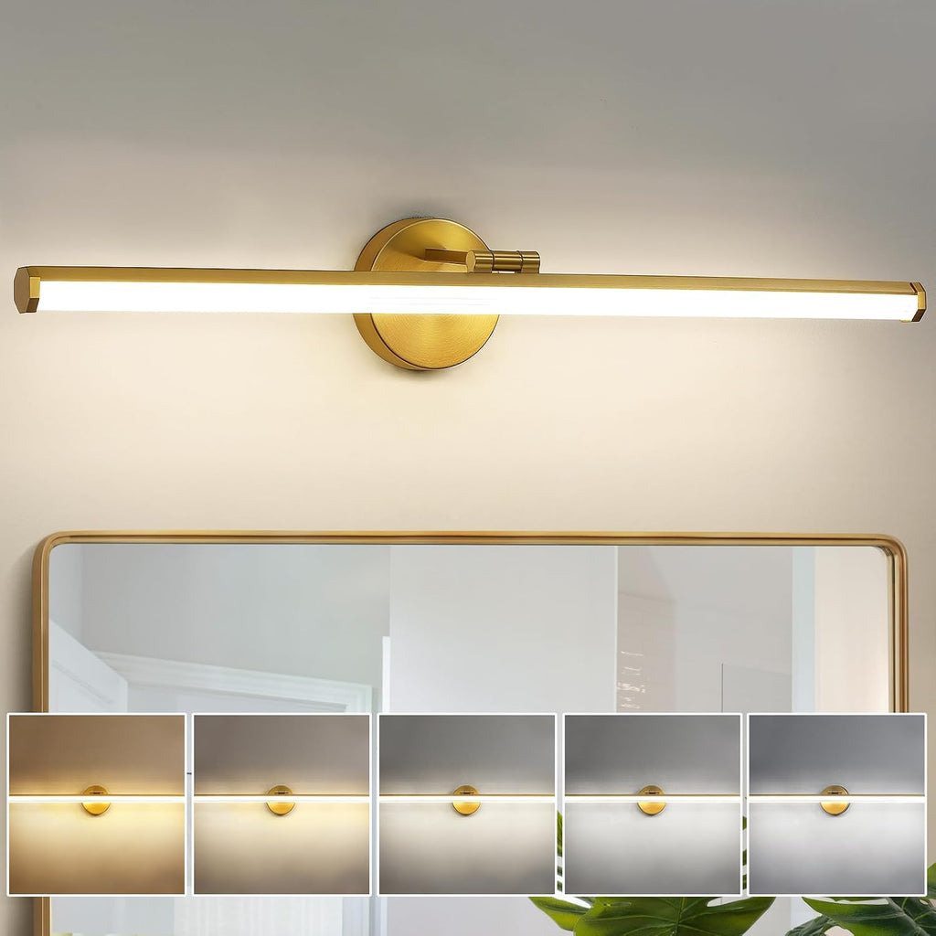 Bathroom Lighting Fixture Over Mirror - 30 Inch Gold Vanity Light 24W 5CCT Dimmable Modern LED Vanity Light Fixture