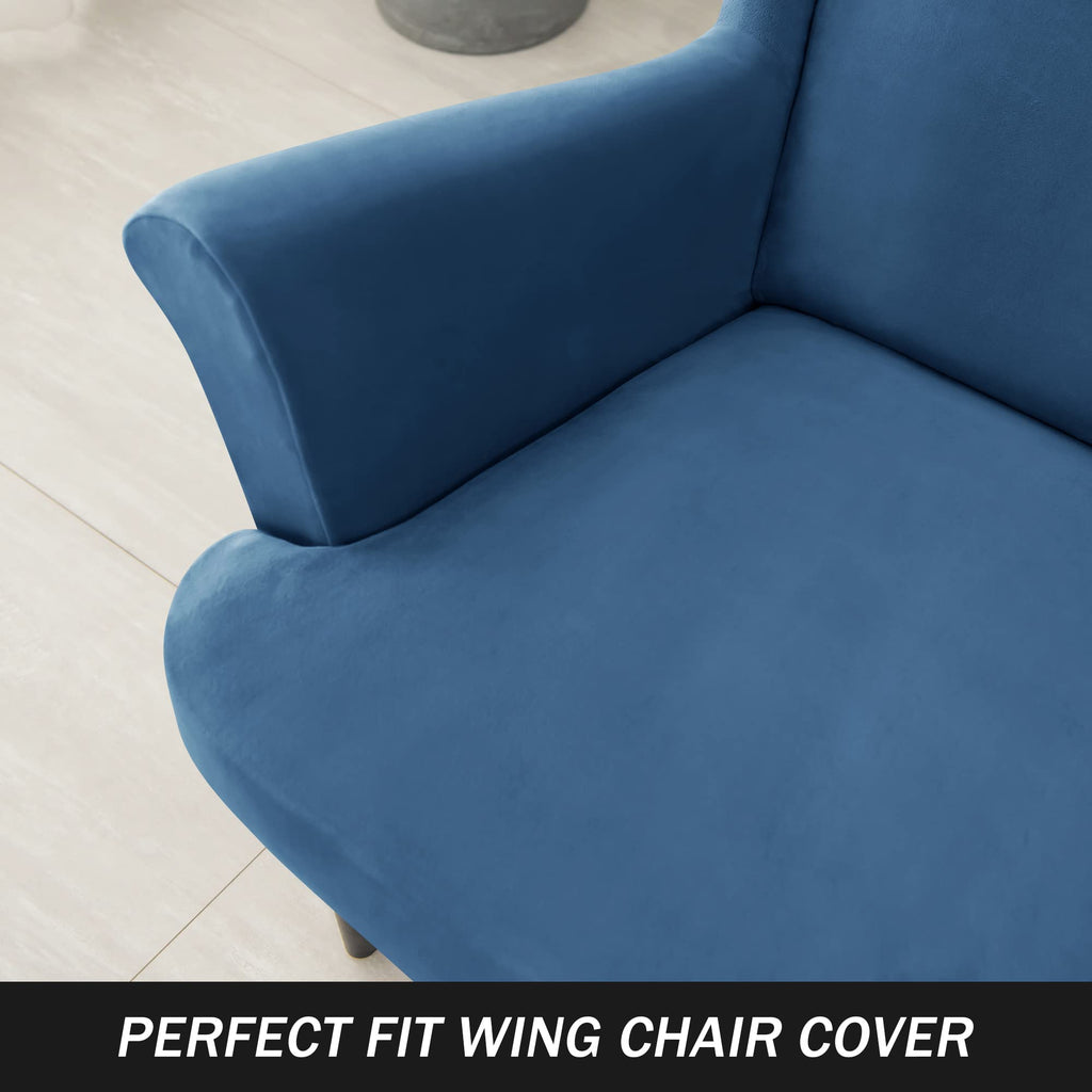 Stretch Wing Chair Slipcovers, 2 Piece Wingback Chair Cover Soft Velvet Armchair Covers with Elastic Bottom Bedroom