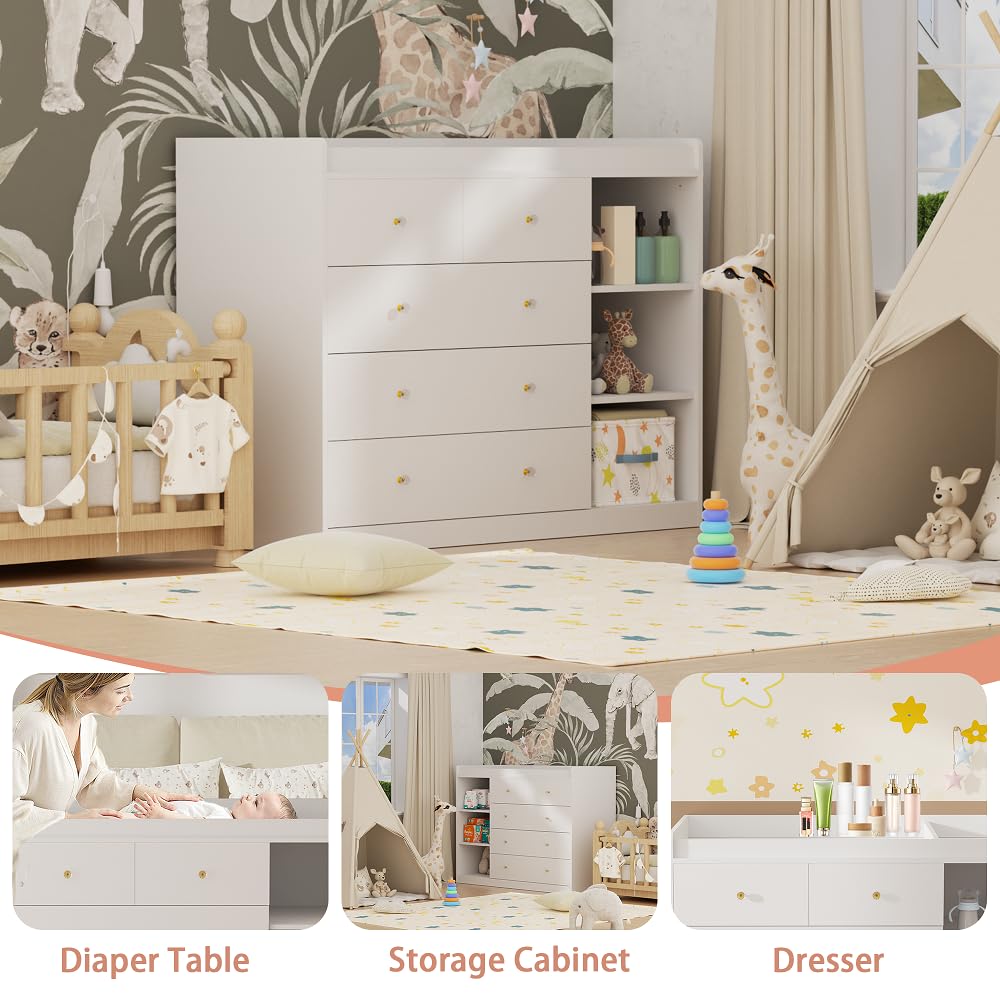 Baby Changing Table Dresser Diaper Change Table with 5 Drawers for Infant