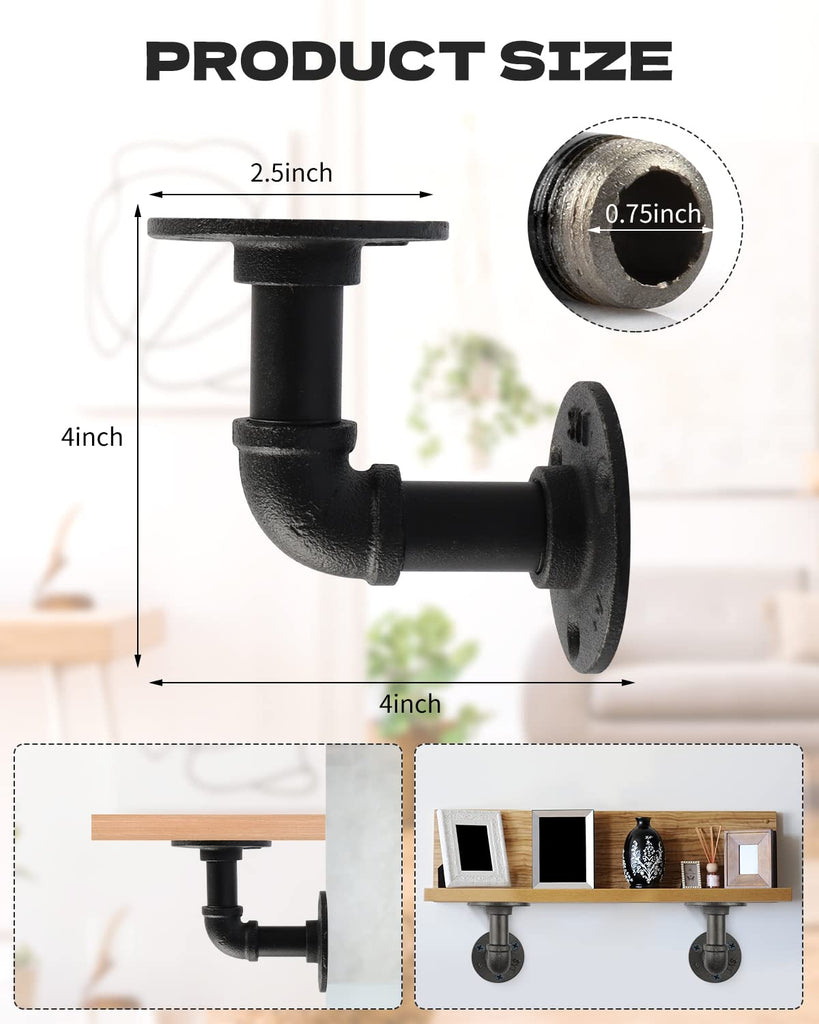 6Pcs 4"×4" L Pipe Shelf Bracket, Heavy Duty Wall Mount, DIY Shelving