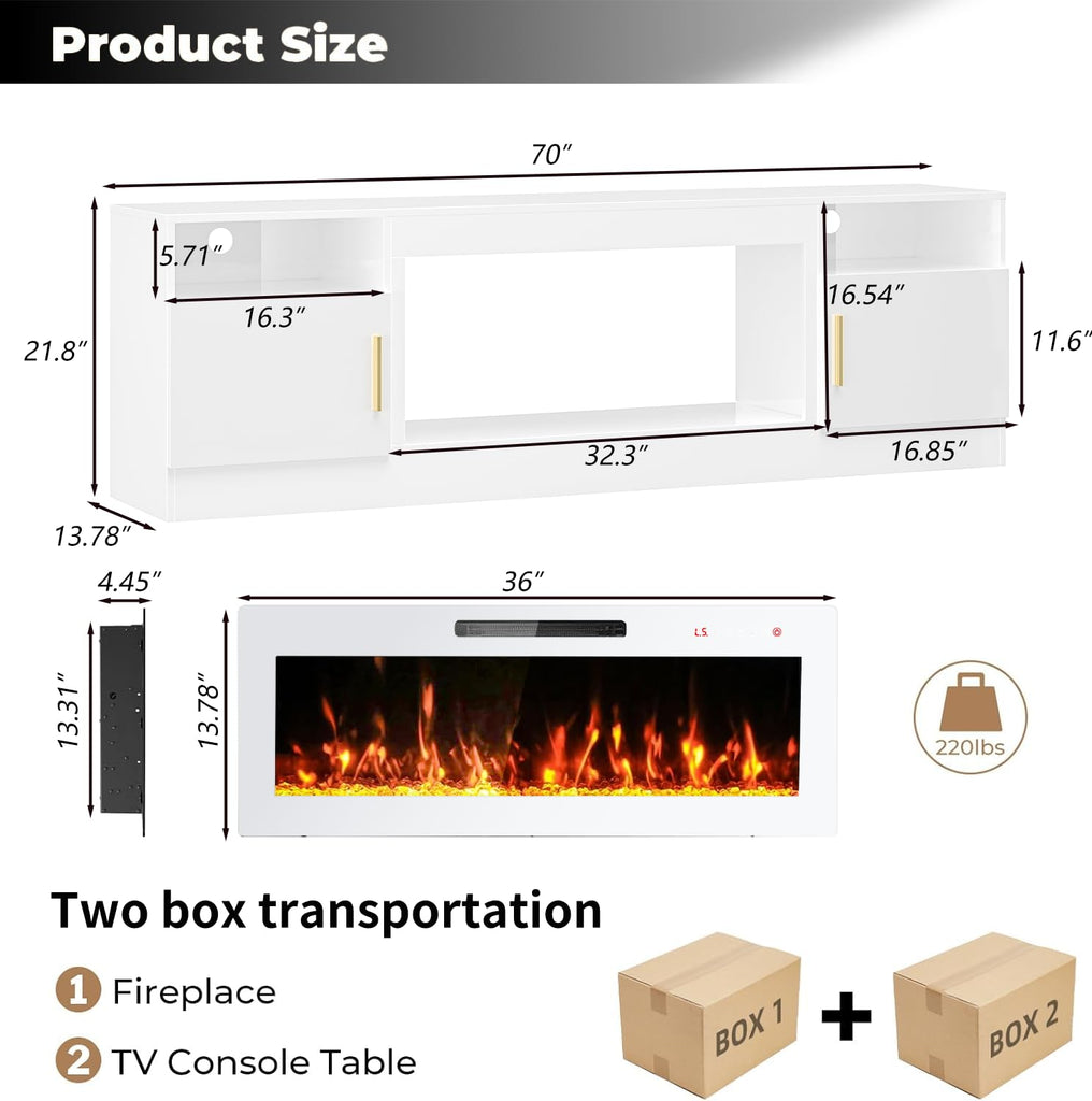 TV Stand with Fireplace, 36" Fireplace TV Stand LED Entertainment Center with Fireplace, 70 Inch Modern Electric
