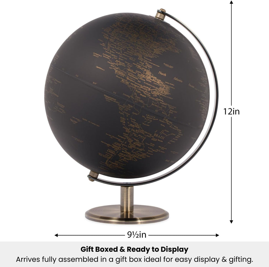 Black and Gold Globe for Adults - 8" Rotating Earth Globe Decor on Stand Decor, Office Decoration Desk Globe & Earth