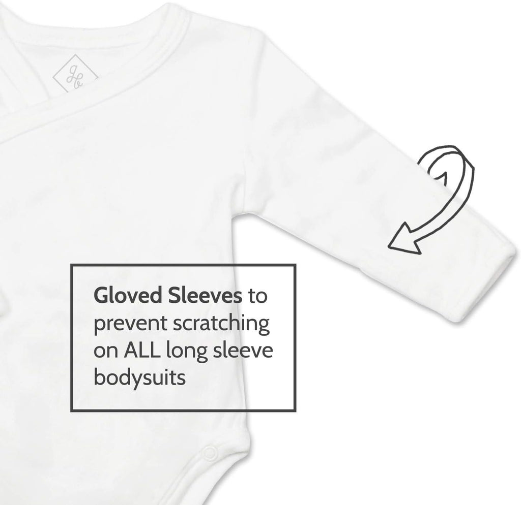 Side Snap Kimono Bodysuit Set, Mitten Cuffs, 100% Cotton, Boy Girl, 4 Pack