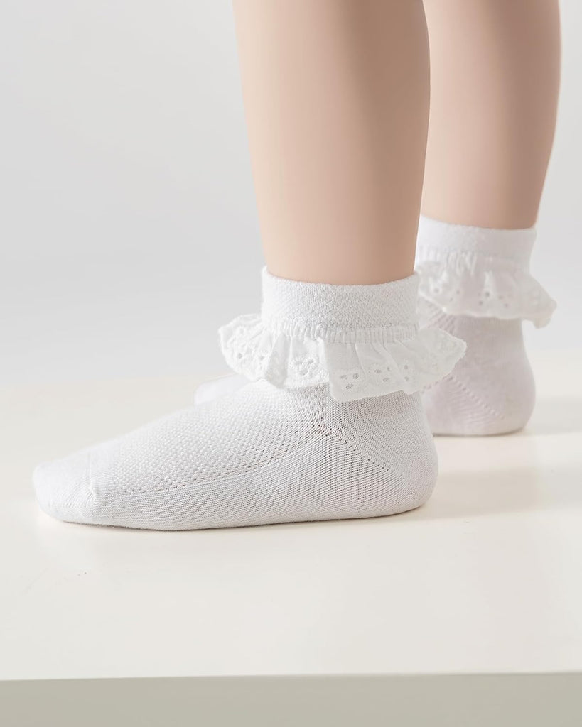 Girls Toddler Little Girls White Ruffle Socks Dress Lace Frilly