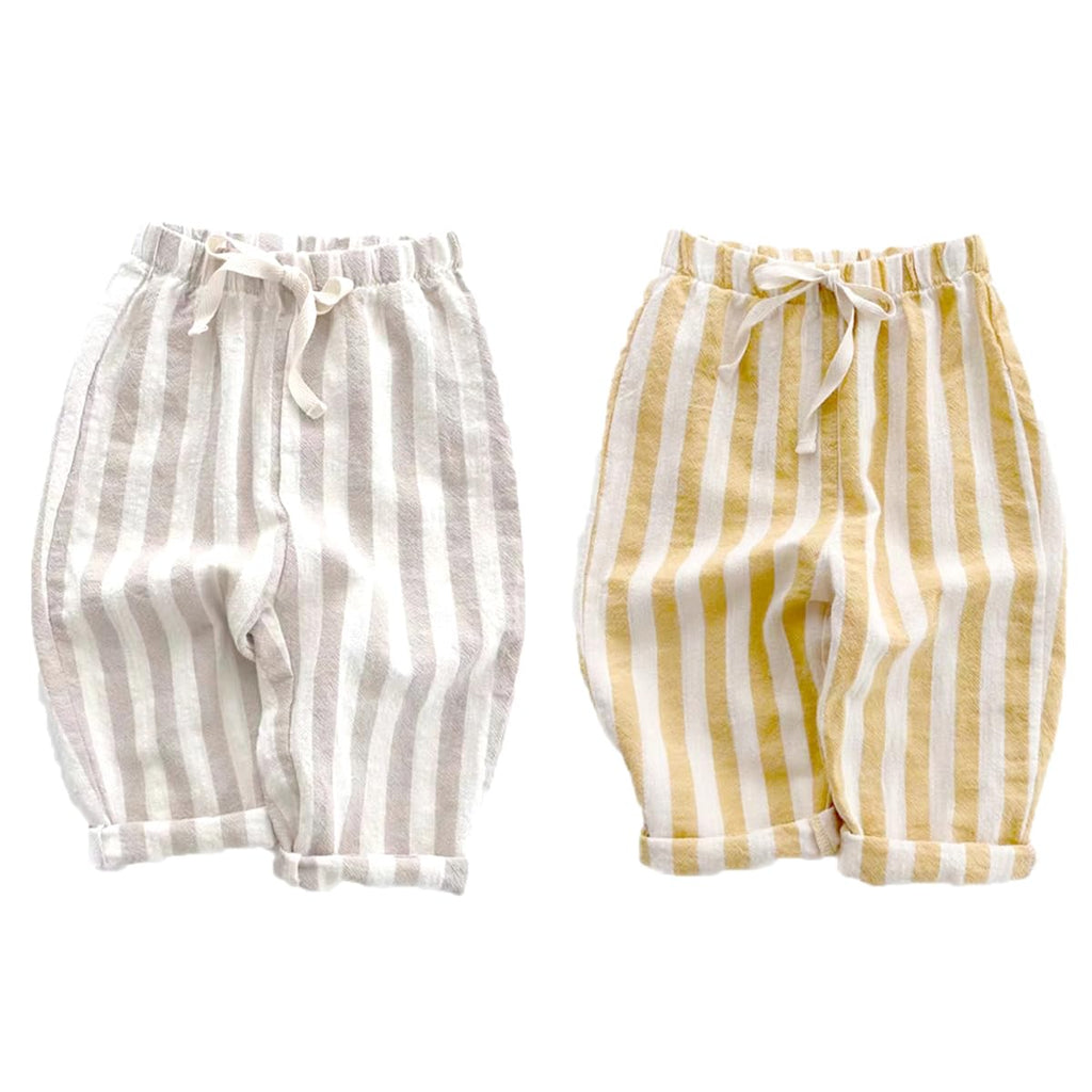 Classic Casual Pants for Boys Thin Cotton Stripe Elastics Waist Spring Summer Trousers Toddler Long Pants 2Pcs