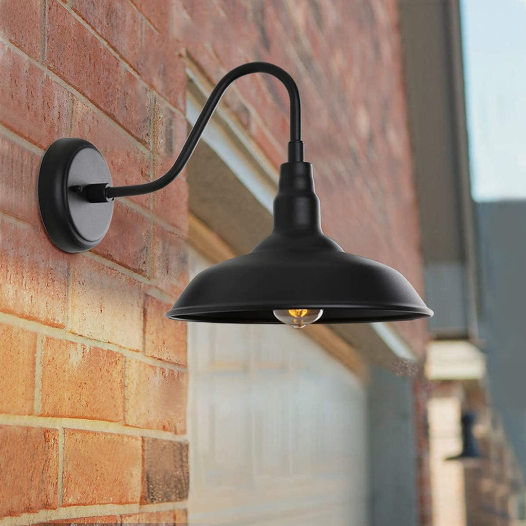 10in Dome Outdoor Barn Light with Wall Mount 2 Pack Black Exterior Gooseneck Lights Farmhouse Style Outdoor Barn Wall