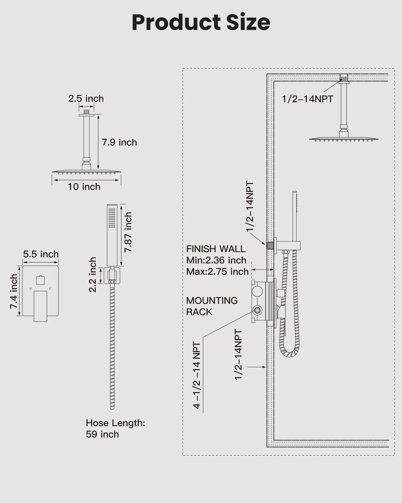 Ceiling Shower System with Handheld Oil Rubbed Bronze, 10 inch Head